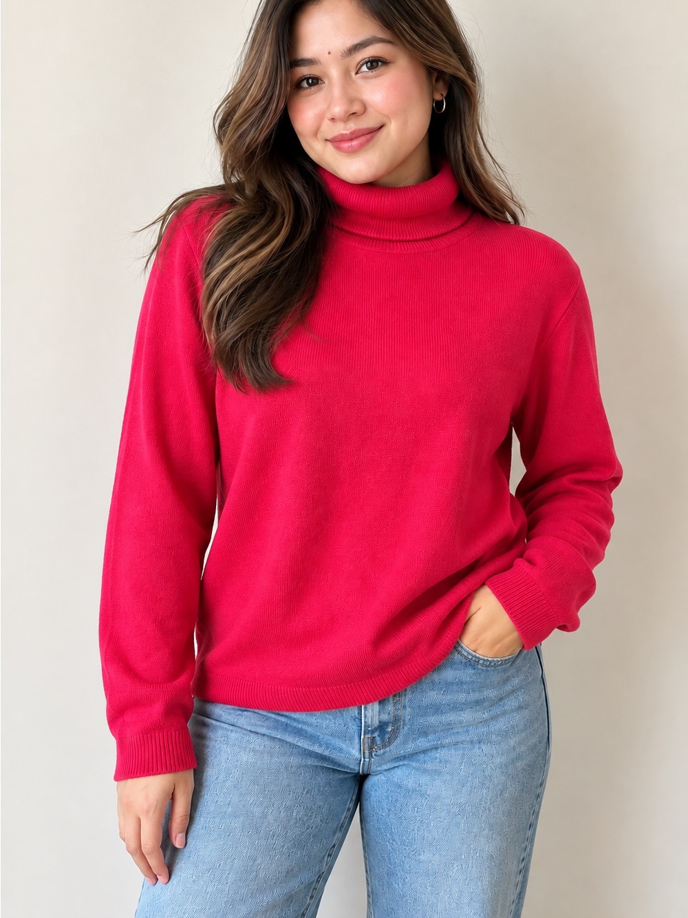 Francesca's Collections Fuchsia Turtleneck Sweater Cozy Fall Hot Pink Sweater